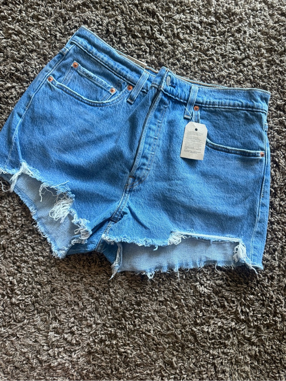 High-Rise Distressed Denim Jean Shorts - Blue